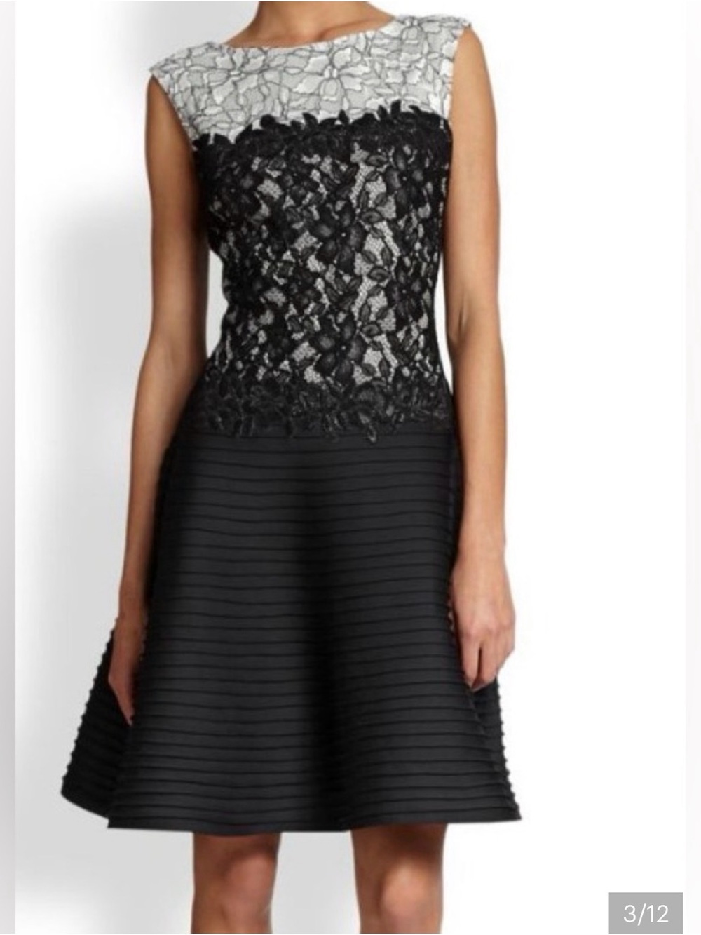 Tadashi Shoji Black & White Lace Fit-and-Flare Midi Dress